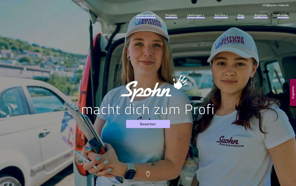 Employer Branding Fotografie, Portraits und Website Content für den Handwerksbetrieb Spohn Malen + Strahlen in Mosbach, Baden-Württemberg